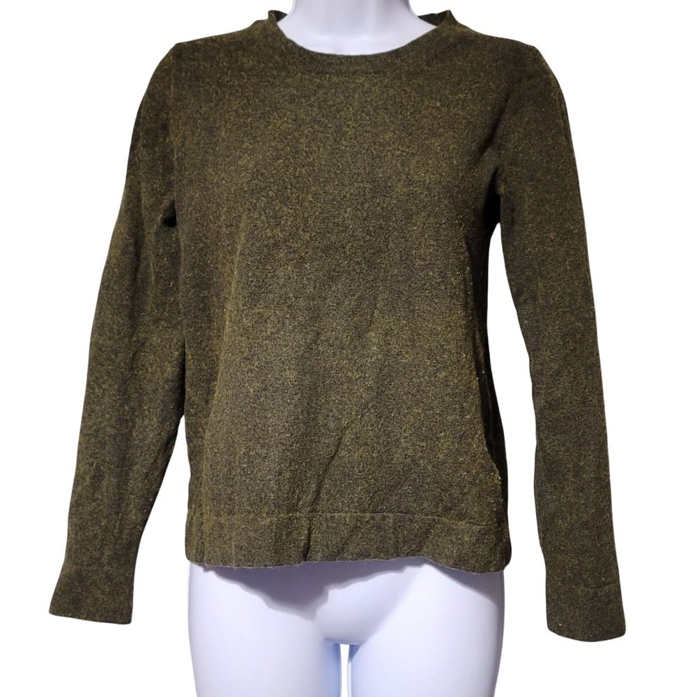 J.Crew Teddie Sweater Womens‎ Small Olive Green Marled Cotton Wool Crewneck Knit